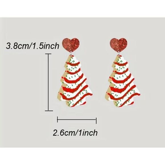 Little Debbie Christmas tree snack earrings holidays hearts dangling - Picture 5 of 5